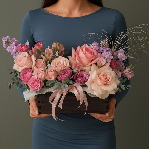 Композиция в коробке «Пудровое очарование»